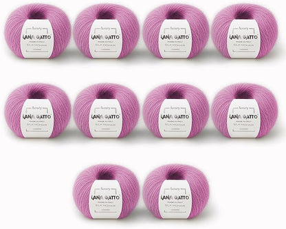 Silk Mohair Luxury Yarns, Premium and Soft Blend for Knitting, Made in Italy(Pink - 30484, 10)