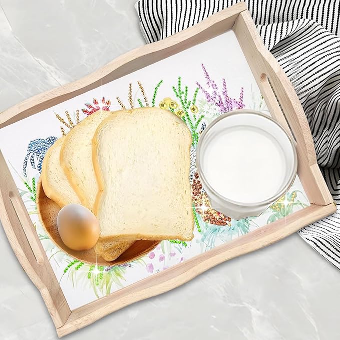 DIY Diamond Art Wooden Tray Kit, Food Tray with Handle Diamond Painted Table Decoration Tray, for Breakfast, Bar Dinner Table Diamond Dots Gem Painting Art Set for Beginners-#25-Chicken