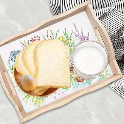 DIY Diamond Art Wooden Tray Kit, Food Tray with Handle Diamond Painted Table Decoration Tray, for Breakfast, Bar Dinner Table Diamond Dots Gem Painting Art Set for Beginners-#25-Chicken