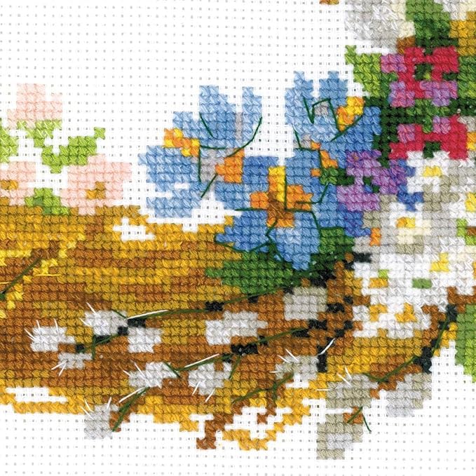 RIOLIS - Wreath with Bird Cherry 1536, Floral Cross Stitch Kits 11.75"x11.75", Cross Stitch Kits for Beginners & Advanced, Crossstitching Kit Adult, Embroidery Counted Stitching Kit