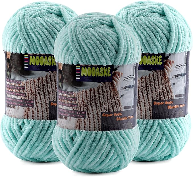 Baby Blanket Yarn for Crocheting - Soft Velvet Fluffy Chenille Yarn for Knitting Amigurumi Making Scarves, Doll - 100g/3.5oz 131 Yards Thick Plush Yarns (3, Aqua Green)
