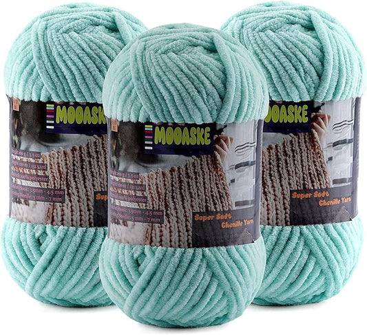 Baby Blanket Yarn for Crocheting - Soft Velvet Fluffy Chenille Yarn for Knitting Amigurumi Making Scarves, Doll - 100g/3.5oz 131 Yards Thick Plush Yarns (3, Aqua Green)