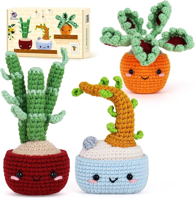 Crochetta Crochet Kit for Beginners, Beginner Crochet Kits for Adults with Step-by-Step Video Tutorials, DIY Knitting & Crocheting Craft Hobbies Supplies, Bonsai Tree Amigurumi(40%+ Yarn)