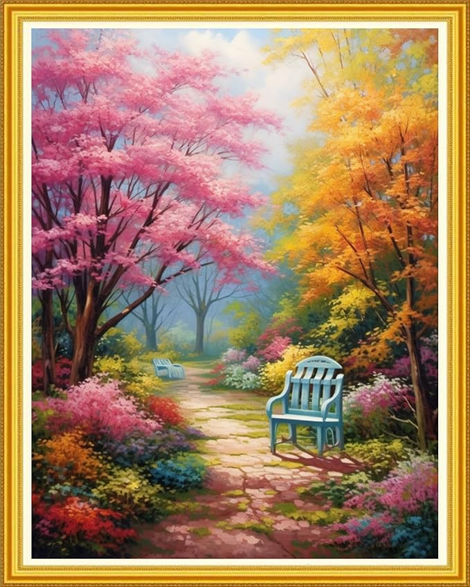 DMCVIVR Stamped Cross Stitch Kits for Beginners Adults Needlepoint Kits for Beginners Embroidery Kits for Adults Crossstitch Kit for Beginners 11CT-A Corner of Garden 16x20 inch