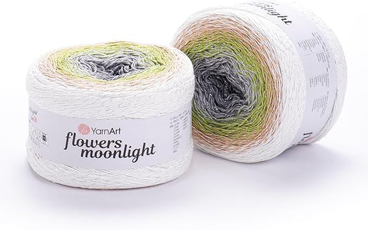 2 Skein/Pack YarnArt Flowers Moonlight Gradient Glitter Yarn, Each Ball 9.17 oz (260 gr) / 1094 Yards (1000m), 53% Cotton 43% Acrylic 4% Metallic Polyester, Yarn for Knitting and Crochet (3274)