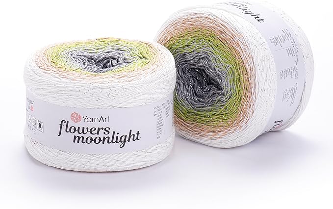 1 Skein/Pack YarnArt Flowers Moonlight Gradient Glitter Yarn, Each Ball 9.17 oz (260 gr) / 1094 Yards (1000m), 53% Cotton 43% Acrylic 4% Metallic Polyester, Yarn for Knitting and Crochet (3274)