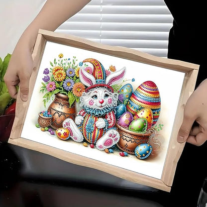 DoxQcs DIY Diamond Art Wooden Tray Kit Easter Food Tray with Handle Diamond Painted Table Decoration Tray for Breakfast Bar Dinner Table Diamond Art Painting for Beginners-#16-Easter Bunny Eggs