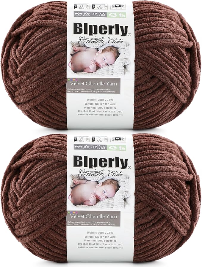 6 Super Bulky Velvet Chenille Yarn for Crocheting - 2 Skein of 200g/7 oz - Ultra Soft Heavy Weight Chunky Knitting Yarn for Baby Blankets, Amigurumi, Home Decor（Dark Curry，2 Skein）
