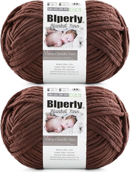 6 Super Bulky Velvet Chenille Yarn for Crocheting - 2 Skein of 200g/7 oz - Ultra Soft Heavy Weight Chunky Knitting Yarn for Baby Blankets, Amigurumi, Home Decor（Dark Curry，2 Skein）
