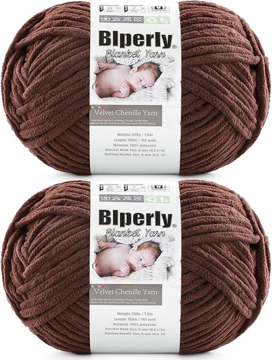 6 Super Bulky Velvet Chenille Yarn for Crocheting - 2 Skein of 200g/7 oz - Ultra Soft Heavy Weight Chunky Knitting Yarn for Baby Blankets, Amigurumi, Home Decor（Dark Curry，2 Skein）