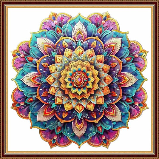 Funart Stamped Cross Stitch Kits for Beginners Full Range of Cross Stitching Preprinted Embroidery Kits for Adults, 11CT Embroidery Pattern Needlepoint Kits- Colorful Mandala 18x18 inchs