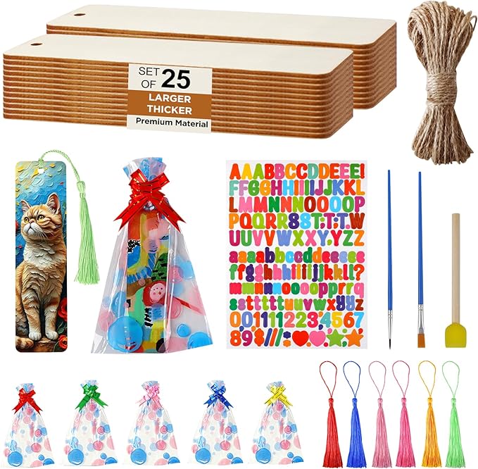 Rcpuirl Natural Wood Slices for Crafts Kit – 25 PCS Unfinished Wood Ornament Blanks with Paint Brush & Tassels, Perfect for Holiday Gift Tags, DIY Ornaments & Christmas Craft Projects