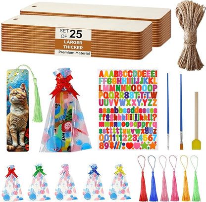 Rcpuirl Natural Wood Slices for Crafts Kit – 25 PCS Unfinished Wood Ornament Blanks with Paint Brush & Tassels, Perfect for Holiday Gift Tags, DIY Ornaments & Christmas Craft Projects