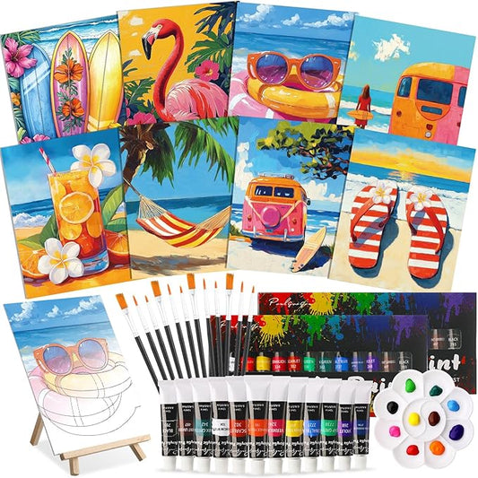 Cholemy 36 Pcs Valentine Paint and Sip Kit for Adults 8''x10'' Pre Drawn Canvas for Painting DIY Afro Acrylic Painting Kit Wood Easel Brushes Date Night Bulk for Party Gifts(Hawaii)