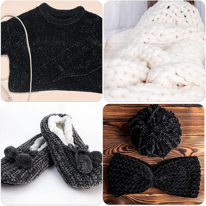 Xinnun 12 Skeins 1116 Yards Chenille Velvet Soft Thick Plush Yarn Bulk for Crocheting Knitting Blanket DIY Weaving Craft, 6mm, 3.5 Oz/Skein(Black)