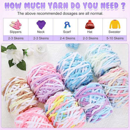 Buryeah 8 Pack Chunky Chenille Yarn for Crocheting Soft Thick Fluffy Yarn for Hand Knitting Bulky Velvet Blanket Plush for Weaving DIY Crafts Each 3.5 oz 55 Yards (Macaron Colors)