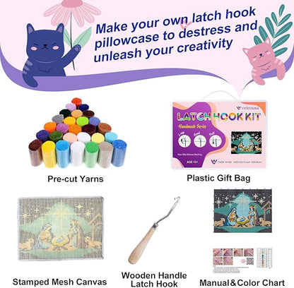 veirousa Woof Dog Bone Latch Hook Kits for Adults Beginners, Cute Letters Latch Hook Rug Kit Pre-Printed Carpet Making Kits DIY Embroidery Wall Hanging & Craft Gift 20x15 in.
