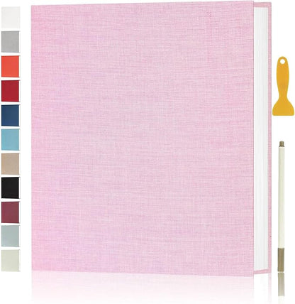 Aenbuslm Photo Album Self Adhesive Pages for 4x6 5x7 8x10 Pictures Scrapbook Magnetic Photo Albums with Sticky Pages Books with A Metallic Pen for Baby Wedding Family 13.2x12.8 Pink 40 Pages