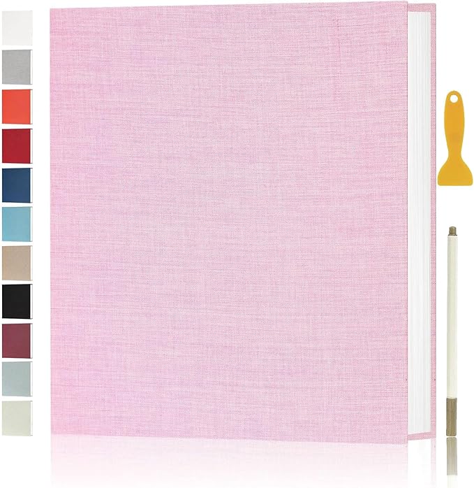 Aenbuslm Photo Album Self Adhesive Pages for 4x6 5x7 8x10 Pictures Scrapbook Magnetic Photo Albums with Sticky Pages Books with A Metallic Pen for Baby Wedding Family 11x10.6 Pink 40 Pages