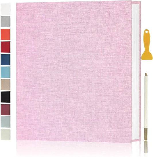 Aenbuslm Photo Album Self Adhesive Pages for 4x6 5x7 8x10 Pictures Scrapbook Magnetic Photo Albums with Sticky Pages Books with A Metallic Pen for Baby Wedding Family 11x10.6 Pink 40 Pages