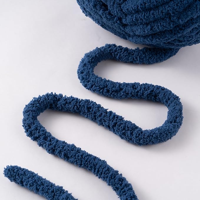 Navy Jumbo Chunky Chenille Yarn for Crocheting, Thick Plush Yarn for Hand Knitting Blankets, Super Soft Bulky Yarn for DIY Projects, 2 Jumbo Pack