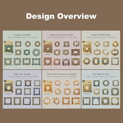 AuriicLeaf Medieval Frame Stickers – 60 Hollow-Cut Cardstock Stickers for Scrapbook & Journal, Vintage Self-Adhesive Embellishments for Junk Journal, DIY Art & Collage Design