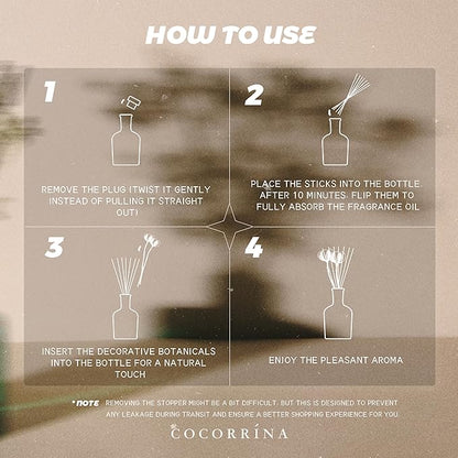 COCORRÍNA Cashmere Vanilla Reed Diffuser – 6.76 oz Essential Oil with Sticks & Dried Eucalyptus Branches, Home Fragrance for Bedroom or Bathroom Décor