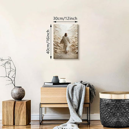 WENGTIAO Jesus Canvas Wall Art Prints Christian Spiritual Wall Painting Jesus Walking on Water Picture Poster Bible Religious Artwork for Bedroom Prayer Room Church Baptism Gifts 12x16 inch