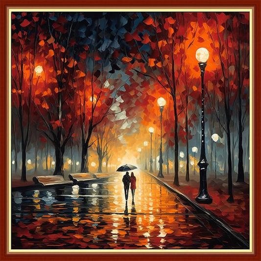 Findvoor Stamped Cross Stitch Kits for Beginners Full Range of Cross Stitching Embroidery Pattern for Adults, 11CT DIY Needlepoint Embroidery Starter Kits-Moonlight Stroll 17.7x17.7 inch