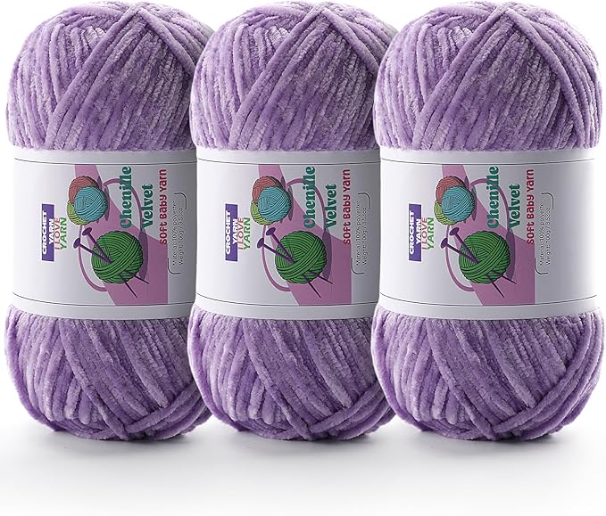 3 Skeins Soft Fluffy Velvet Yarn, Chenille Chunky Yarn for Hand Knitting and Crocheting DIY Craft, Amigurumi Crochet Yarns（3×196.8yds, 3×3.5oz） (Mauve)