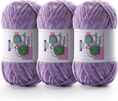 3 Skeins Soft Fluffy Velvet Yarn, Chenille Chunky Yarn for Hand Knitting and Crocheting DIY Craft, Amigurumi Crochet Yarns（3×196.8yds, 3×3.5oz） (Mauve)