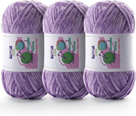 3 Skeins Soft Fluffy Velvet Yarn, Chenille Chunky Yarn for Hand Knitting and Crocheting DIY Craft, Amigurumi Crochet Yarns（3×196.8yds, 3×3.5oz） (Mauve)