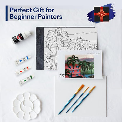 Painting4Real DIY Art Painting Kit for Adults – Learn to Paint Beach Village with Video Tutorials – 9 Pieces Acrylic Paint Set for Adults –Perfect Christmas Crafts & Holiday Gifts for Art Lovers