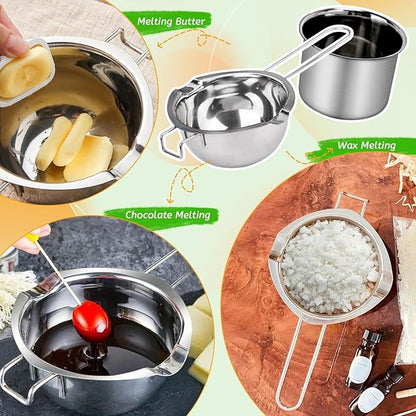 Double Boiler Melting Pot Set for Candle Making, 3-Piece Stainless Steel Wax Melter with Pouring Pot, Ideal for Soy Wax, Beeswax, Candle Making Supplies