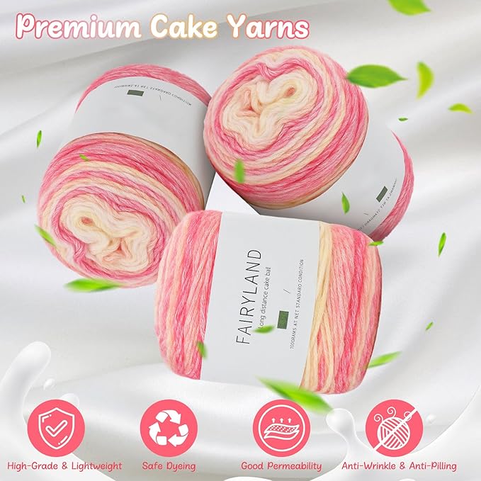 Aeelike Gradient Yarn, 6 Skeins Ombré Fairyland Yarn for Crocheting 100g (3.52 oz) 245m (267 Yards) # 3 Light Weight, Vibrant Cake Yarns for Making Colorful Blanket Scarves Hat, Pink Yellow Gradient