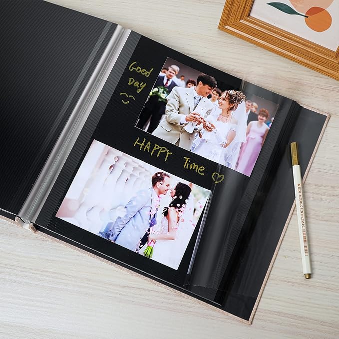 Spbapr Large Photo Album Self Adhesive Linen Cover Magnetic Scrapbook Album DIY Scrap Book 40 Black Sticky Pages for 3x5 4x6 5x7 8x10 Pictures with A Metal Pen