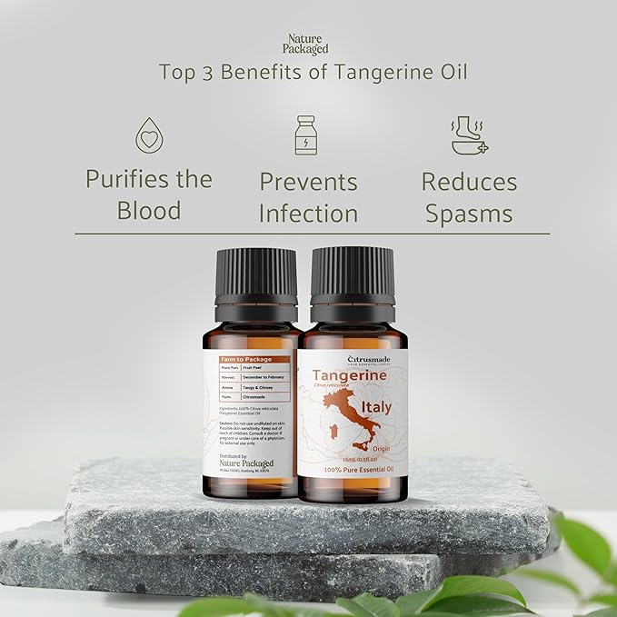 Nature Packaged Tangerine Essential Oil - Direct from Citrusmade in Sicily, Italy - Essential Oils for Diffusers & Aromatherapy | 100% Pure Therapeutic Grade (15ml)