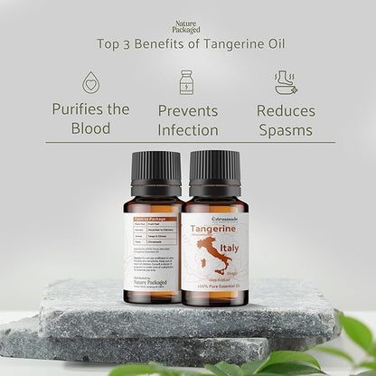 Nature Packaged Tangerine Essential Oil - Direct from Citrusmade Italy - Cold Pressed - Aceite Esencial de Mandarina for Aromatherapy, Massage, Diffuser, DIY Candle and Soap Making - 8oz