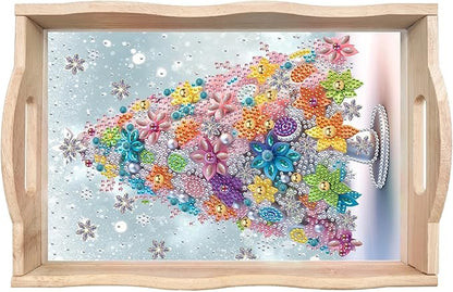 DIY Diamond Art Wooden Tray Kit, Food Tray with Handle Diamond Painted Table Decoration Tray, for Breakfast, Bar Dinner Table Diamond Dots Gem Painting Art Set for Beginners-#34-Christmas Tree