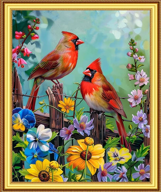 Foxnyart Stamped Cross Stitch Kits Full Range of Embroidery Needlework Starter Kits for Beginners Adults 11CT Embroidery Patterns Art Crafts DIY Needlepoint Kit-Colorful Flowers Birds 16x20 inchs