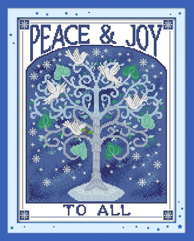 Qeerysew Cross Stitch Kits Stamped Full Range of Embroidery Starter Kits for Beginners DIY- Printed kit Wishing Tree(Printed) 11CT15.7x19.7inches