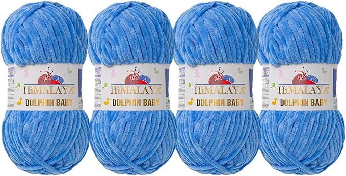 4 Skein/Pack Himalaya Dolphin Baby Chenille Yarn, Each Ball 100 gr (3.5 oz), 120 m (132 Yards), 100% Polyester, Super Bulky Baby Blanket Velvet Amigurumi Yarn, 80327 - Blue