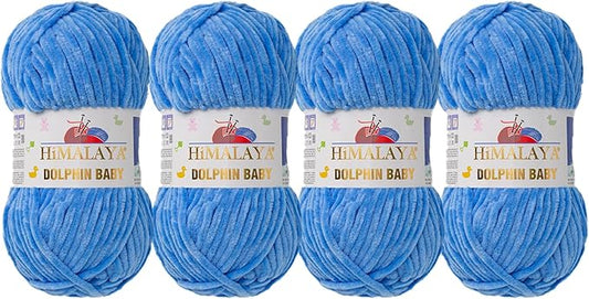 4 Skein/Pack Himalaya Dolphin Baby Chenille Yarn, Each Ball 100 gr (3.5 oz), 120 m (132 Yards), 100% Polyester, Super Bulky Baby Blanket Velvet Amigurumi Yarn, 80327 - Blue
