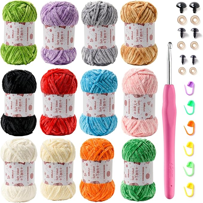 3x100g Fluffy Velvet Chenille Yarn for Crocheting and Knitting, 3x87.4yd Baby Yarn for Crocheting Soft, Crochet Chunky Yarn Amigurumi Yarns (Pinkish Purple)