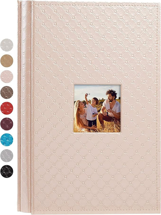 Mublalbum Small Photo Album 4x6 300 Photos Leather Cover Picture Book with Horizontal Pockets for Baby Wedding Anniversary and Family (Pink)