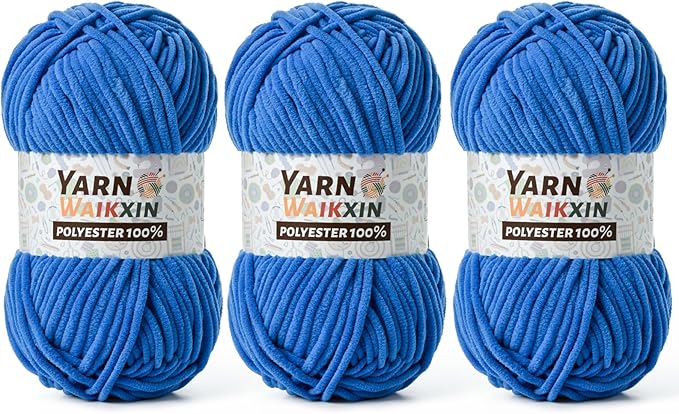 3 Pack Soft Chenille Yarn for Crocheting, Fluffy Chunky Crochet Yarn for Baby Blanket, (5.29oz/196.8yds) Fuzzy Velvet Yarn for Amigurumi&DIY Puzzle、Crafts、Scarf(3 Blue)