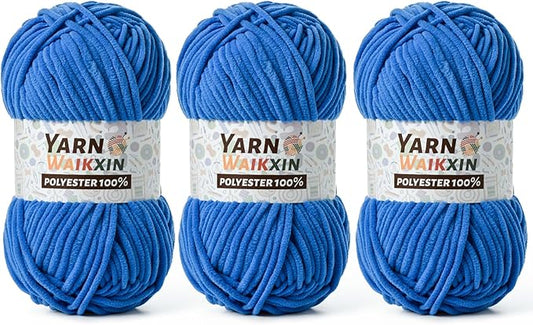 3 Pack Soft Chenille Yarn for Crocheting, Fluffy Chunky Crochet Yarn for Baby Blanket, (5.29oz/196.8yds) Fuzzy Velvet Yarn for Amigurumi&DIY Puzzle、Crafts、Scarf(3 Blue)