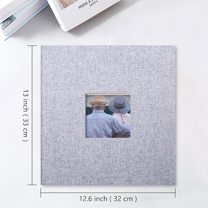 Vienrose Photo Album Self Adhesive 13x12.6 for 600 Photos Linen Scrapbook 120 Pages Light Grey