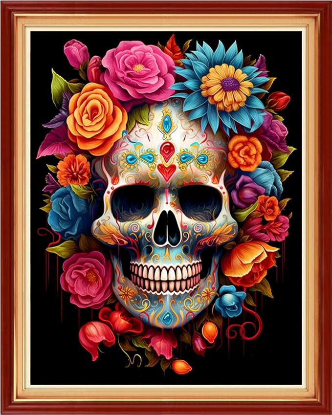 Redxing Stamped Cross Stitch Kits Embroidery kit for Beginners Adults Full Range of Embroidery Patterns Starter Kits DIY Printed Cross Stitch Kits Needlepoint Kits 11CT-Magic Skull 16x20 inch