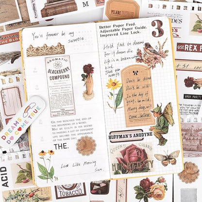 RISYPISY Pre-Cut Vintage Sticker Book for Scrapbooking - 622PCS Journaling Dark Academia Washi Stickers, Ephemera for Junk Journal Supplies 50 Sheets Orange Sticker for Journaling